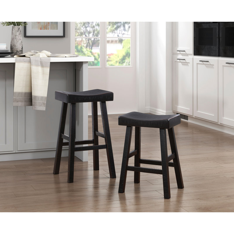 2 tabourets de comptoir en bois d'hévéa massif, style transitionnel, 2 pièces, Noir