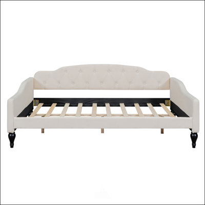 Full Size Beige Upholstered Tufted Daybed by Alcott Hill