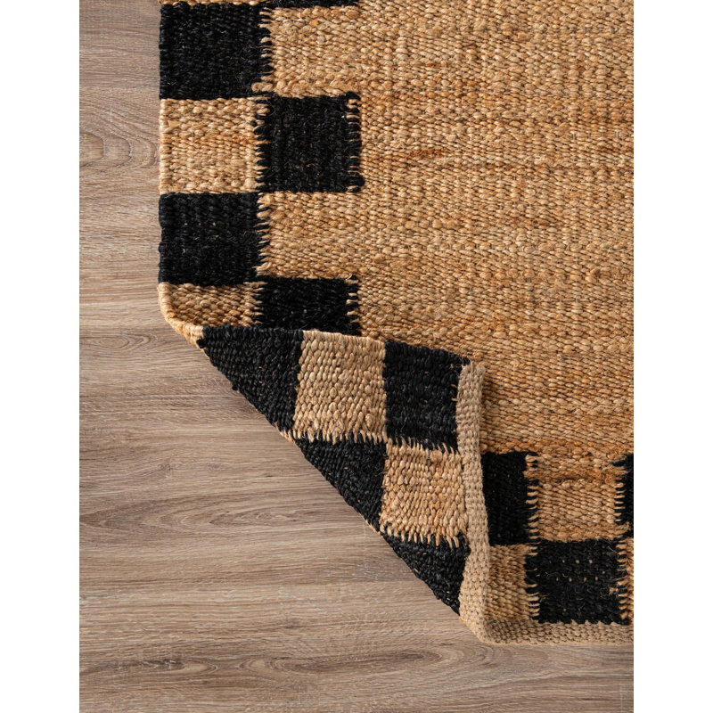  Mira Laurel Handwoven Jute Rug, Rectangle 5'1" x 8', Black/Natural