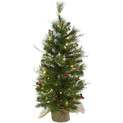  Christmas Tree With Clear Lights Berries Burlap Bag Holiday Decor