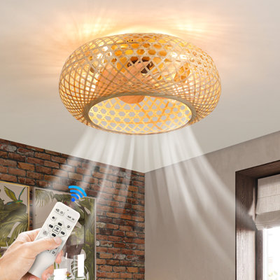 Ventilateur de plafond tissé en bambou de style rustique 20 po avec lumières (Remarque: aucune garantie sur les ampoules)