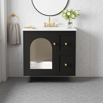 Meuble-lavabo mural 24 po avec lavabo en céramique - Solution de rangement compacte et élégante