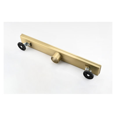 12-Inch Linear Shower Drain with Removable Quadrato Grate in Brushed Gold Finish, 304 Stainless Steel Floor Drain with Hair Strainer