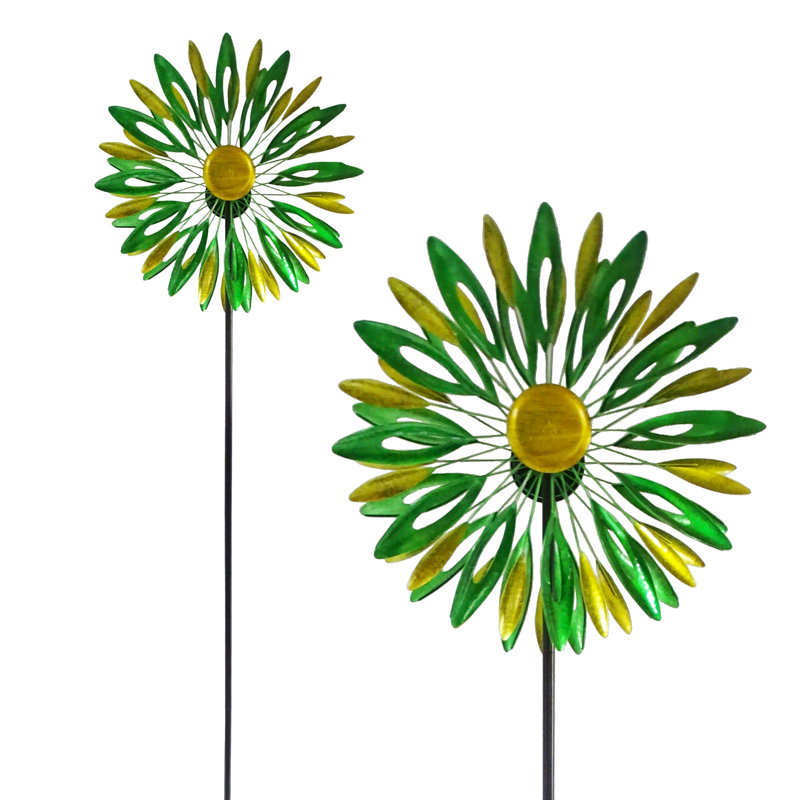 85"H Metal Flower Kinetic Wind Spinner Garden Stake for Garden & Lawn
