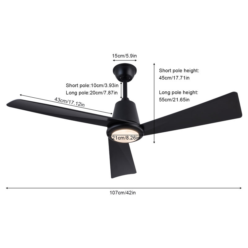 Modern Dimmable Ceiling Fan Light With Remote Control, 21.65" H x 42" W