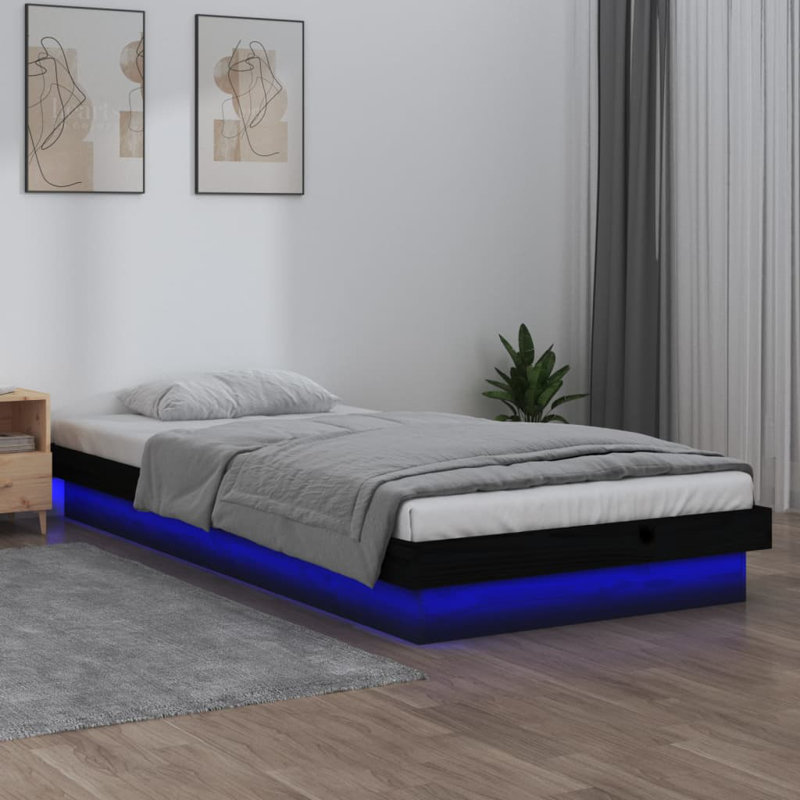 LED Bed Frame Solid Wood, Brown, 93.5 x 204cm