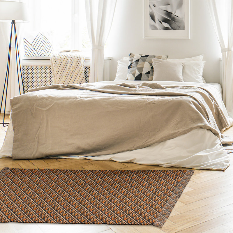 Revers géométrique dégradé orange/noir Tapis décoratif, non