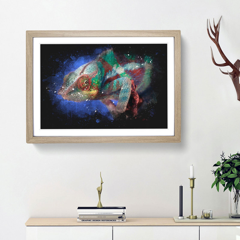A Chameleon - Picture Frame Graphic Art Print, 33cm H x 45cm W x 2cm D, Oak Framed