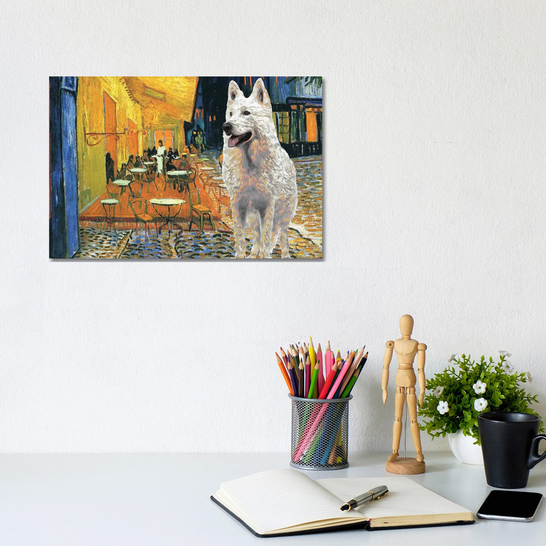 White Shepherd Cafe Terrace at Night - Wrapped Canvas Art Prints