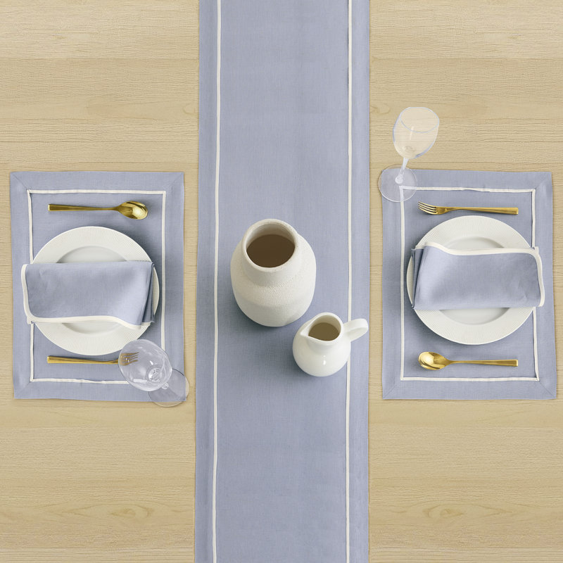 100% Pure Linen Table Runner -kensington, Dusty Blue, 36" x 14"