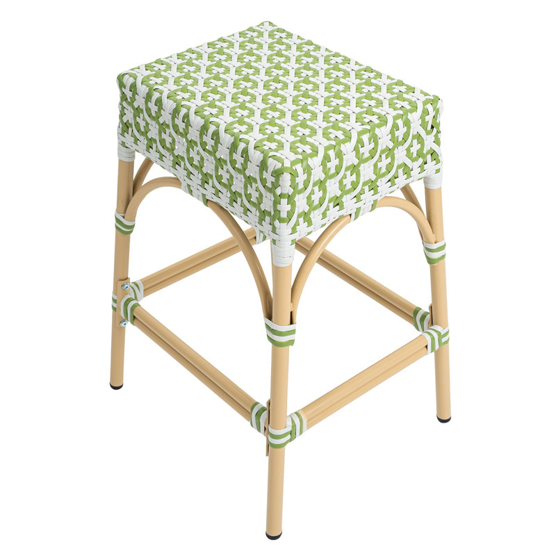 Tabourets de bar en polyuréthane tissé Coastal, Vert/blanc