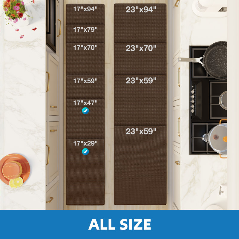 Tapis de cuisine antidérapants et antidérapants, Noir, Rectangle 17,3 po x 30 po + 17,3 po x 47 po