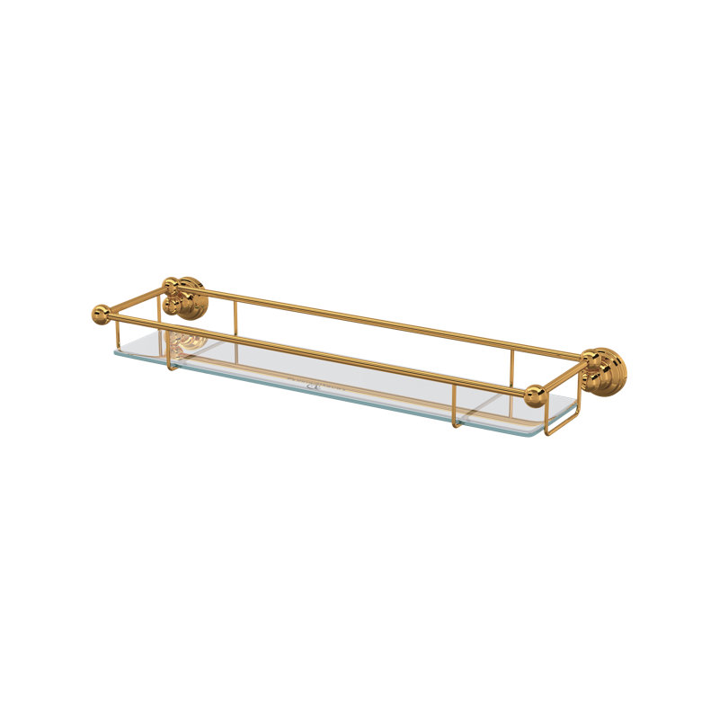 Edwardian Wall Mount Tempered Glass Vanity Shelf, English Gold