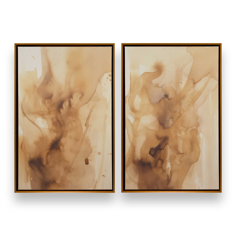 Burnt Echoes, ensemble de 2 toiles encadrées, H 30,75 po x l 41,5 po x P 1,75 po, Cadre flottant or poli