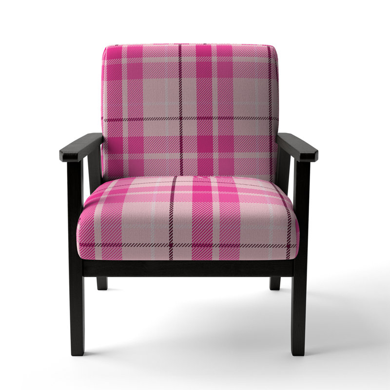 Fauteuil d'appoint rembourré à motif tartan à carreaux roses