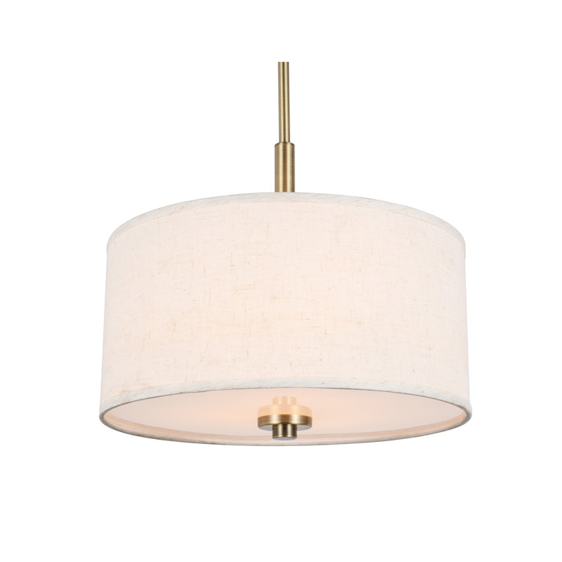 Luminaire suspendu tambour simple à 3 lumières DEL Cisbrough, Blanc, H 16 po x l 15 po x P 15 po, Laiton