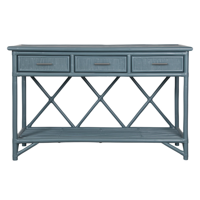 54'' Wide 3 Drawer Rattan Wood Sideboard, Regatta Blue