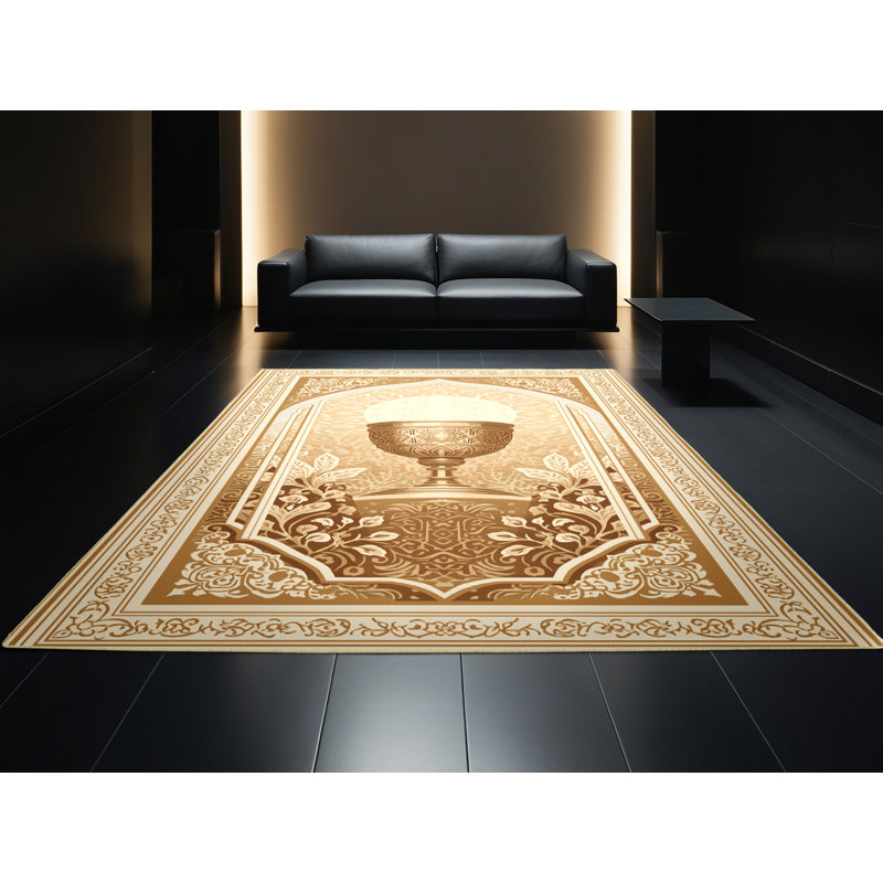 Tapis oriental classique beige et lavable à la machine Abaokoro, 7 x 10