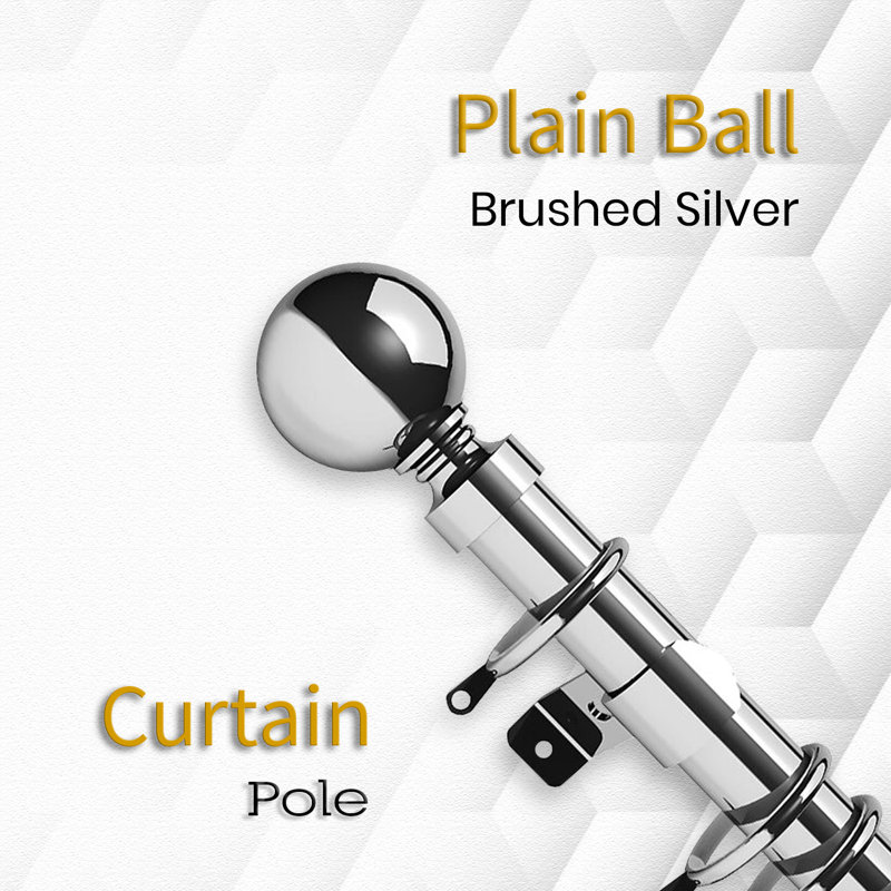 Extendable Metal Curtain Pole - Adjustable Plain Metal Rod with Finials & Brackets for Eyelet/Tab-Top Curtains, Chrome