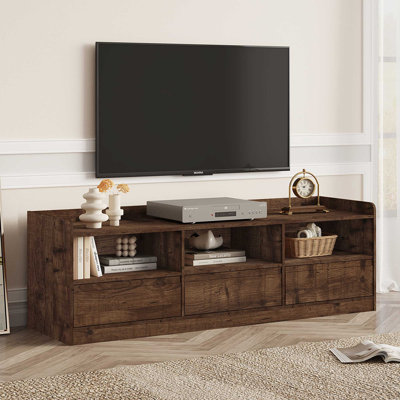 55'' TV Stand with 3 Drawers and Rounded Corners, Modern Media Console with Open Shelves & Cable Management, Entertainment Center Fits TVs up to 65'' for Living Room, Bedroom