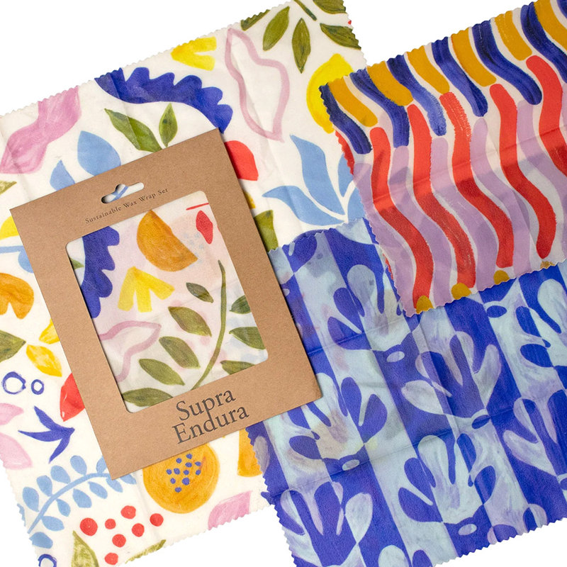 3-Piece Poppy Garden Beeswax Wraps - Reusable & Eco-Friendly   