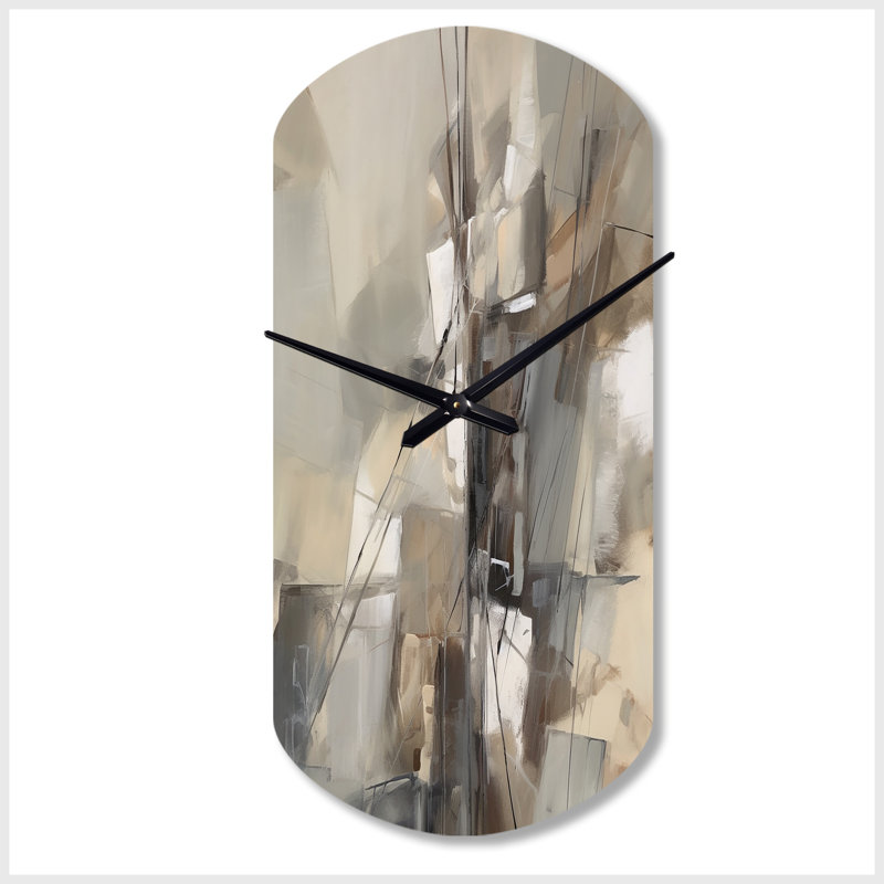«Abstract Design Shapes I - Abstract Collages», horloge murale asymétrique en métal, impression d'horloge murale moderne