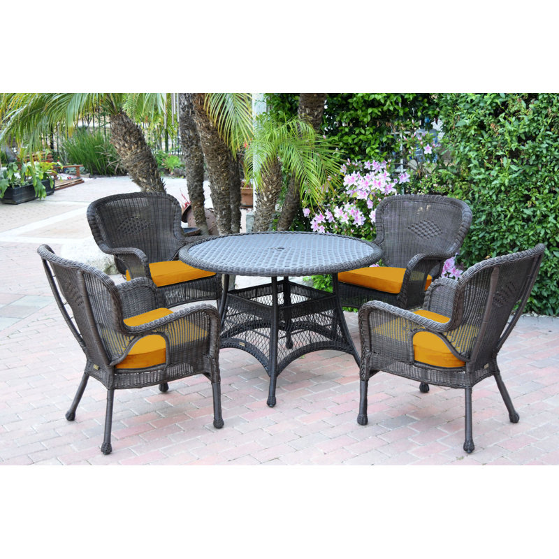 Ensemble repas 5 pièces avec coussins Batchelder, Espresso, Brun