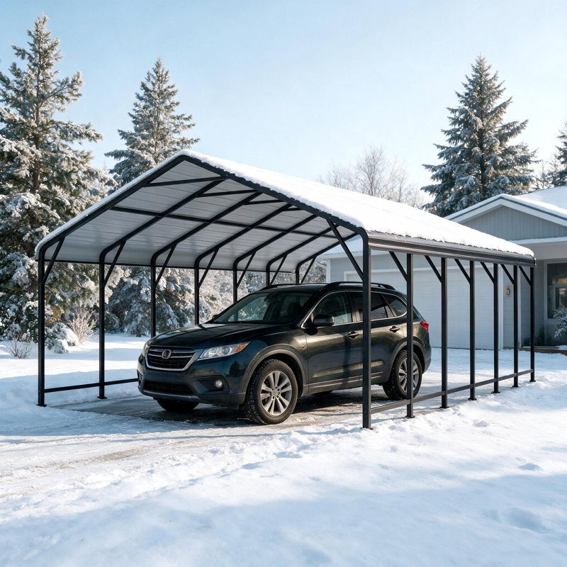 12 x 20 FT Heavy-Duty Metal Carport, Outdoor Car Canopy with Extra Support Poles, UV-Resistant & Waterproof Steel Roof, Wind-Resistant Vehicle Shelter for Cars, Boats, Trucks, Tractors