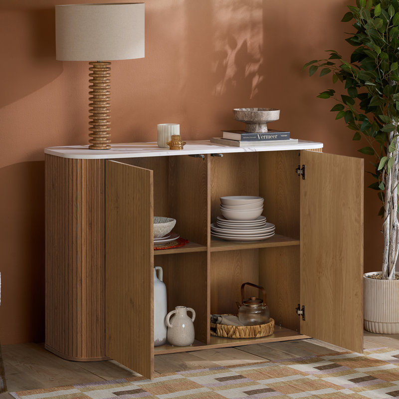 RUSSO Collection Fluted 2 Door Sideboard - Push To Open - 120cm Width, Oak Wood
