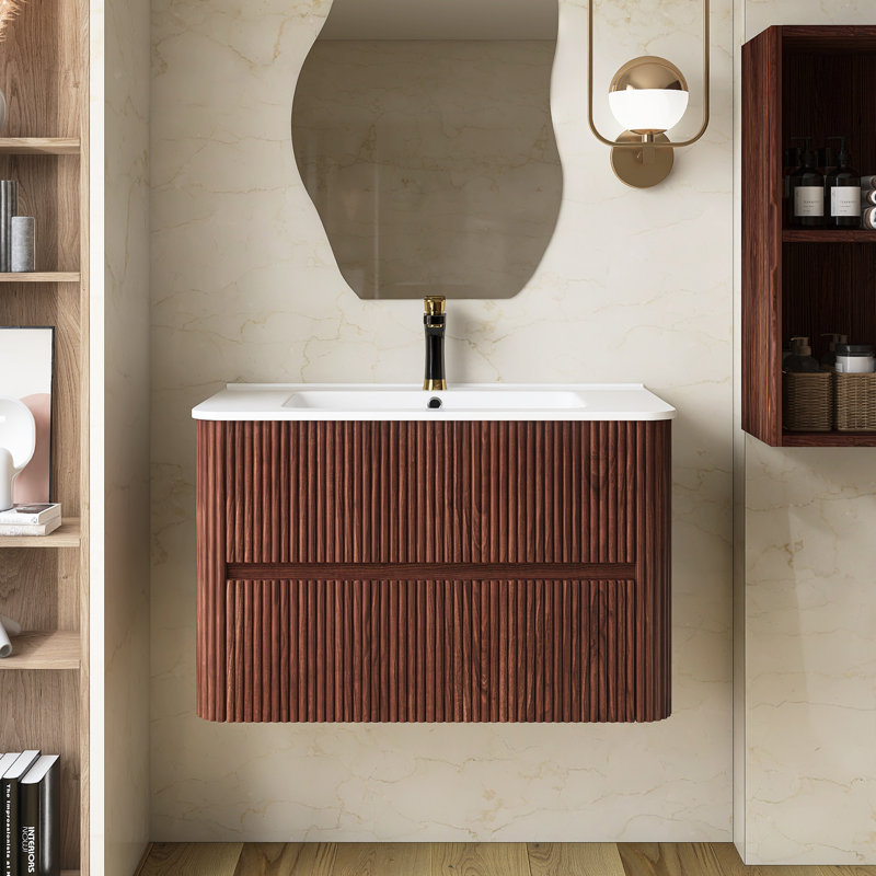 Meuble-lavabo mural simple 30 po avec plateau en céramique Shedir