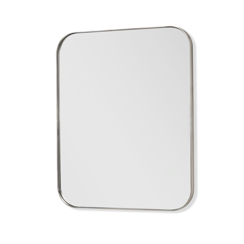 Aalina Flat Metal Beveled Wall Mirror, 80" x 42", Brushed Nickel