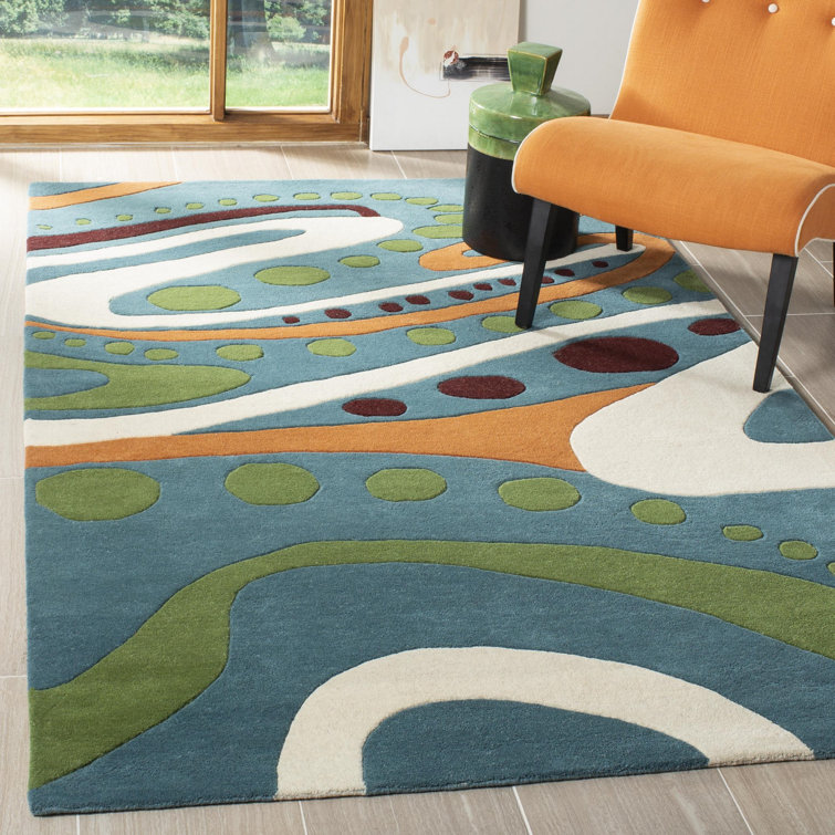 Jorie Abstract Handmade Tufted Wool Blue/Green Area Rug