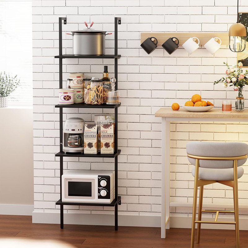 4 Tiers Metal Industrial Bookshelf,Black Wooden Tal...