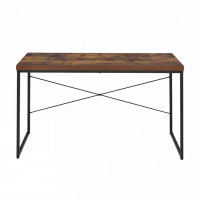 Faux Concrete Top Rectangular Writing Desk, Antique White and Black