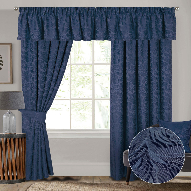 Aliska Floral Window Pelmet, 335cm Width x 41cm Drop, Navy