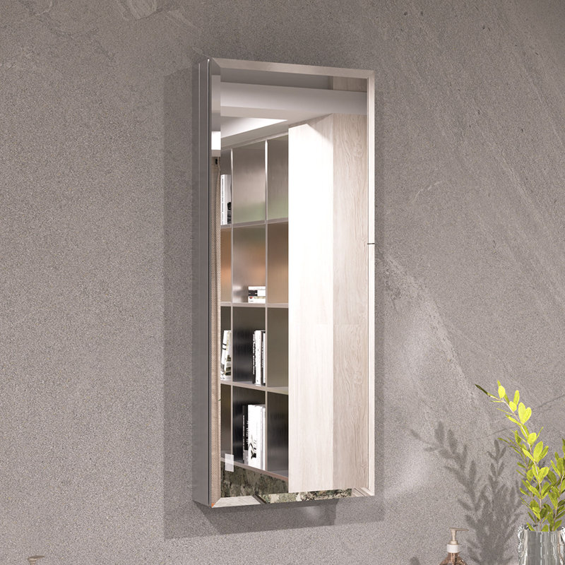 Keen Armoire à pharmacie rectangulaire en aluminium encastré ou à fixation en surface avec miroir argenté l 15 po x H 36 po Keen