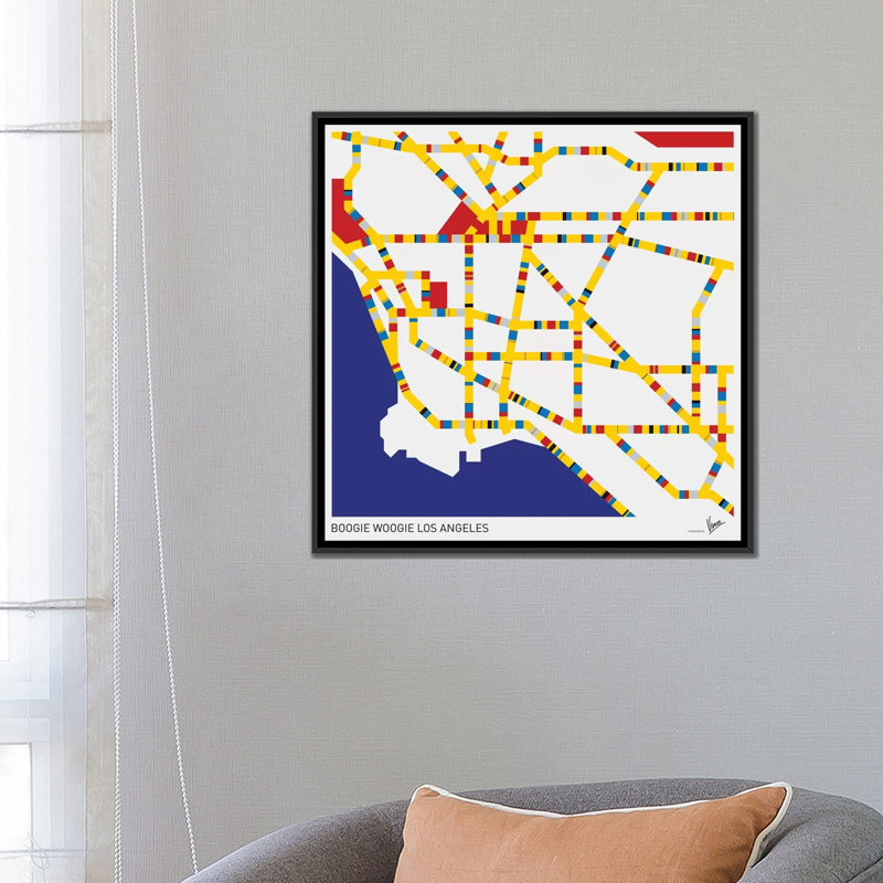 « sommier woogie los angeles », reproduction d’impression sur toile, H 18 po x l 18 po x P 1,5 po, Toile avec cadre noir