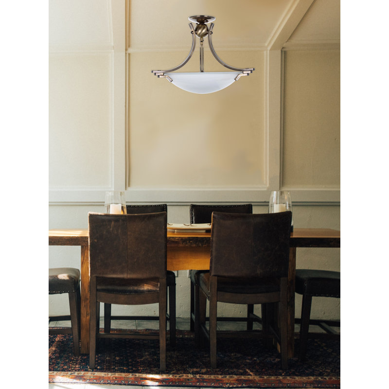 Woodburn Glass Semi Flush Mount, Antique Brass
