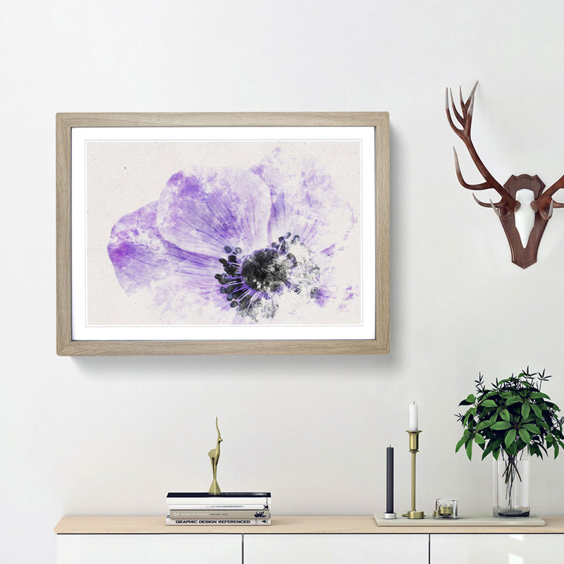 Purple Anemone Flower - Framed Print, 33cm H x 45cm W x 2cm D, Oak Framed
