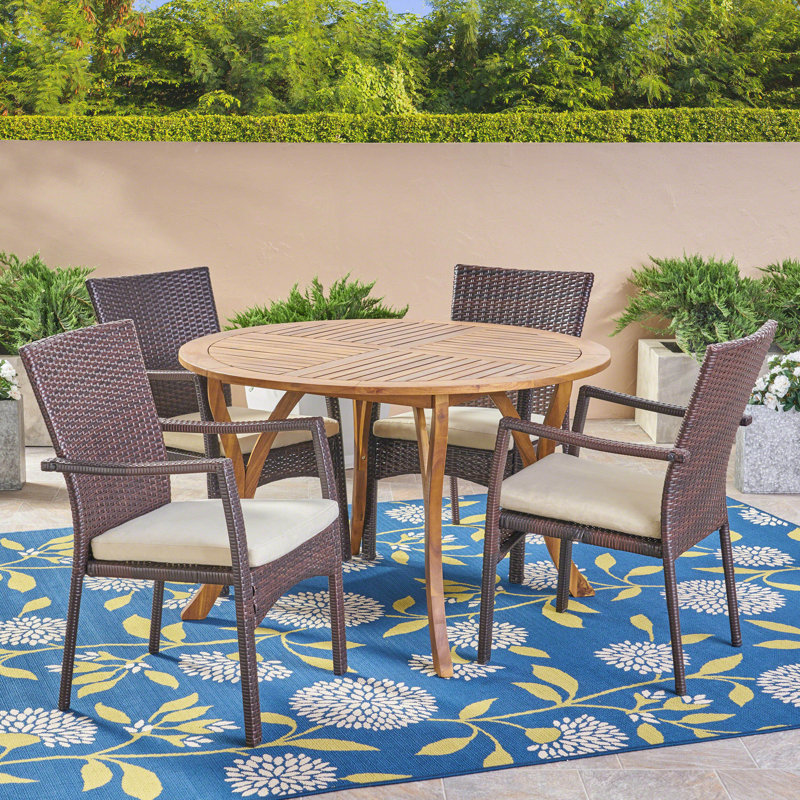 Anjelah 4 - Person Acacia Patio Dining Set with Round Table , Cushions Included