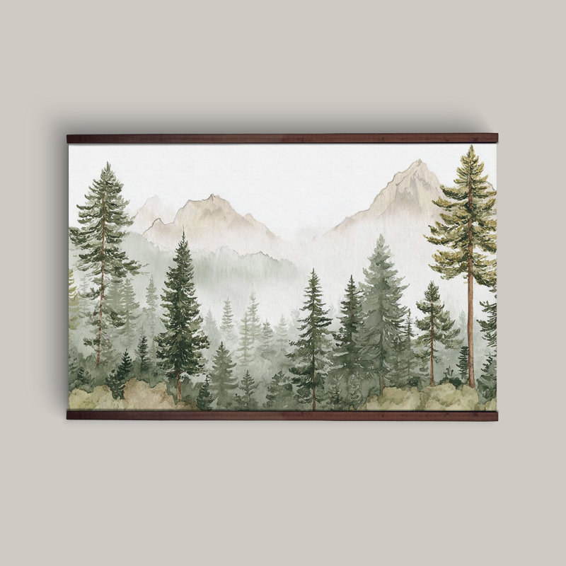 Extra Large Canvas Forest Wall Art with Wooden Hangers – Watercolor Nature Landscape Décor, 45" H x 73" W