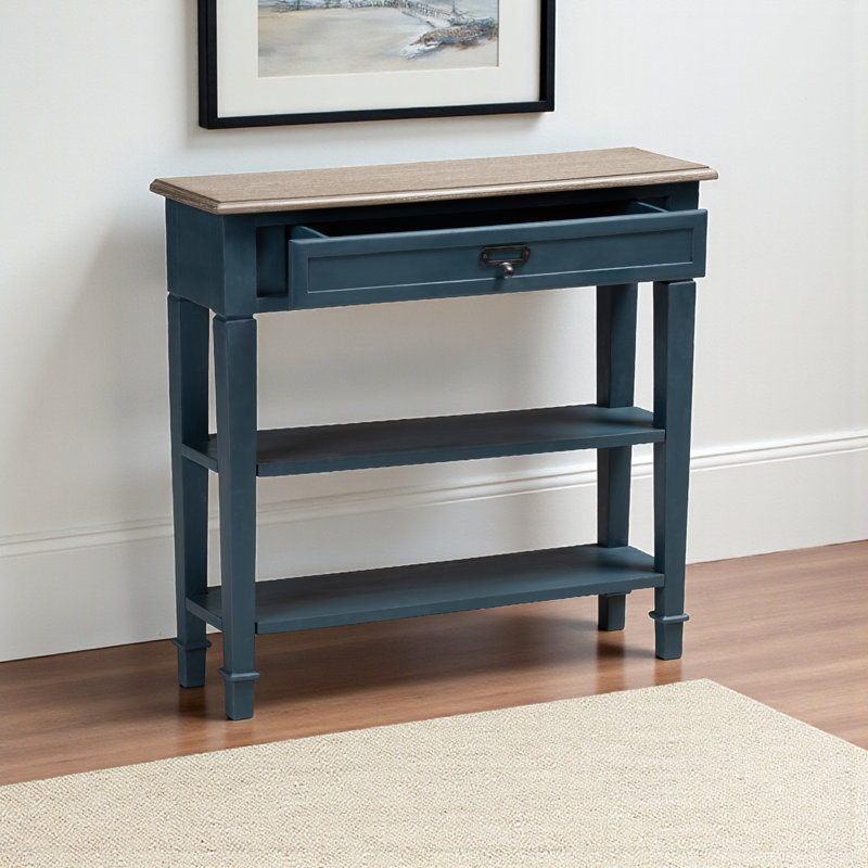 Kailey 2-Low Shelves Single Drawer Console Table in Brown/Blue, 29.62'' H X 31.34'' W X 9.83" L, Brown, Blue Spruce