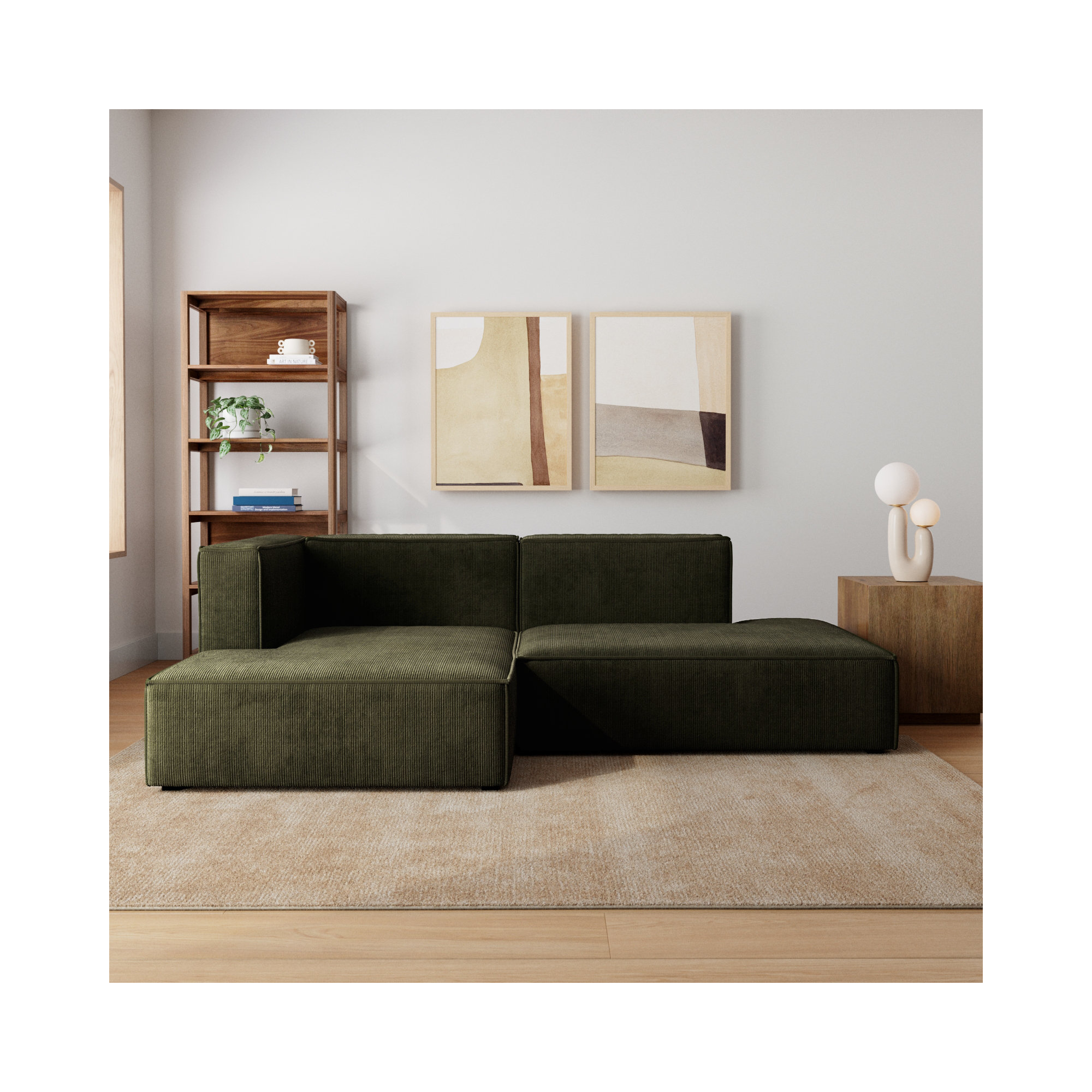 Shonnard 2 - Piece Upholstered Sectional, Olive Green Performance Corduroy, Left Hand Facing
