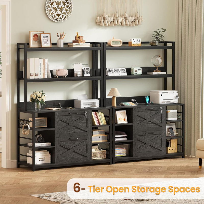 File Cabinet With Charging Station, Vertical Filing Cabinet With Lock For Home Office, Black