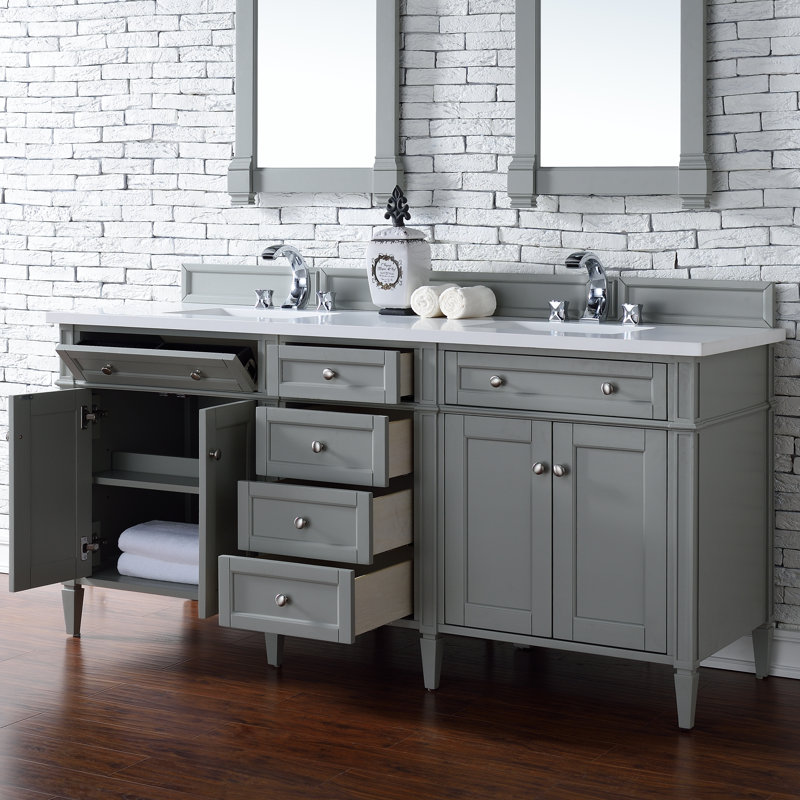 Brittany 72'' W Double Bathroom Vanity Base, Smokey Celadon