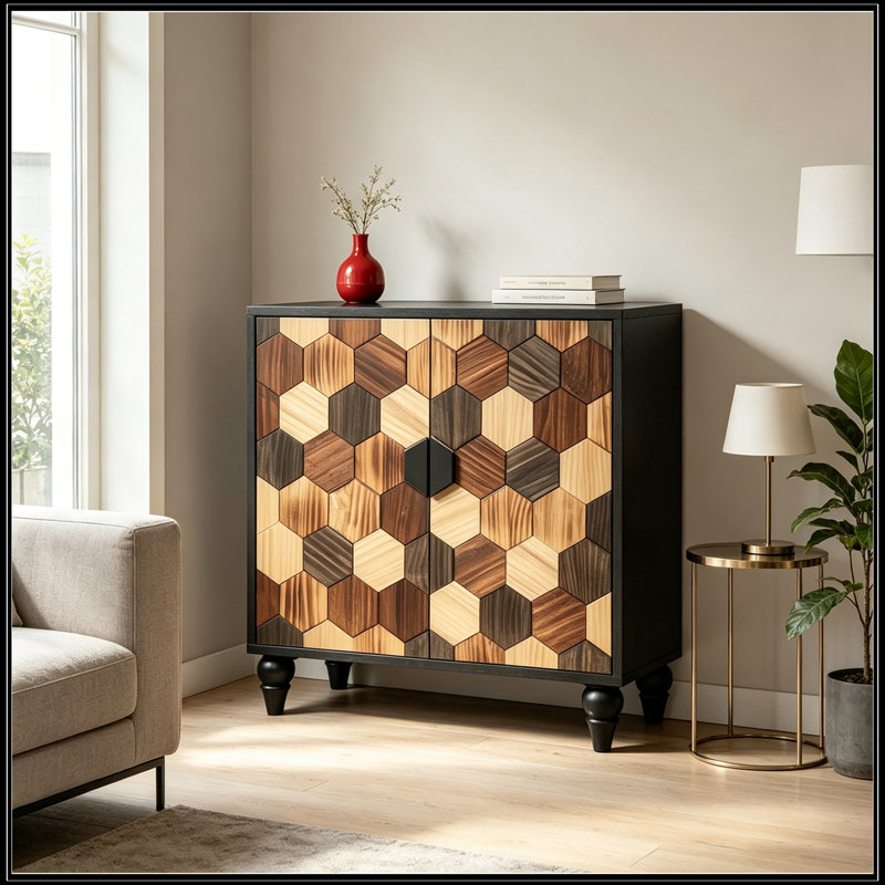Armoire avec motif en nid d'abeille et 2 portes, Noir antique