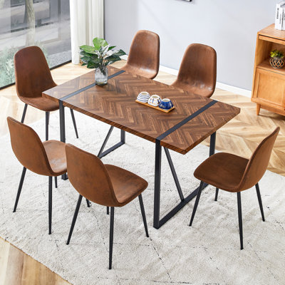 5-Piece Modern  Industrial Rectangular Wood Dining Set with Faux Leather Chairs