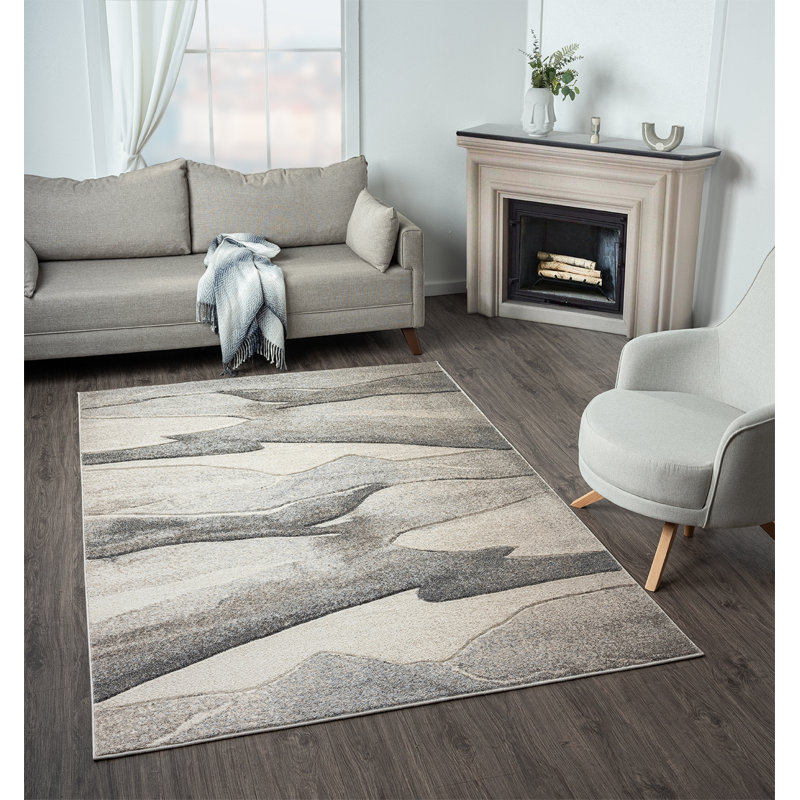 Tapis abstrait en polypropylène / jute tissé à la machine Jhoel, Rectangle 2 pi 4 po x 3 pi 3 po