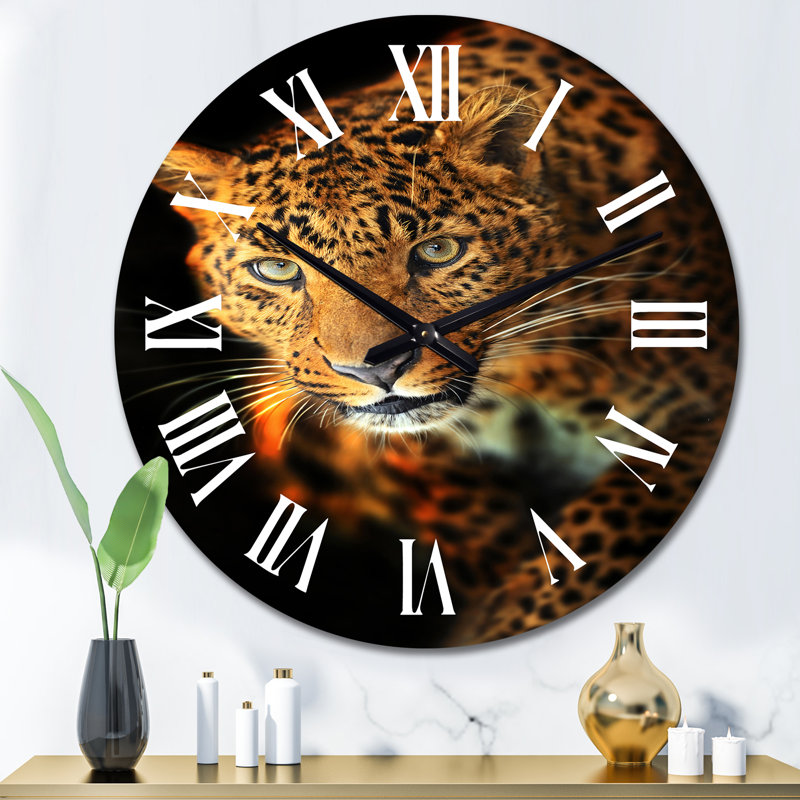 Portrait d'un léopard VII - Horloge murale traditionnelle, Surdimensionné