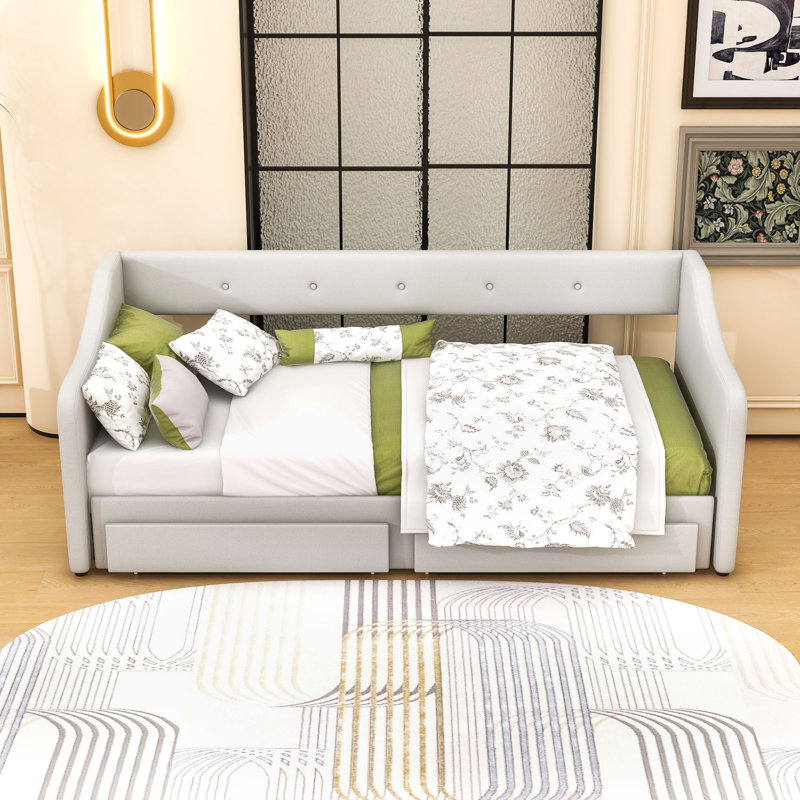 Lit de jour rembourré en lin Allenhurst, Beige